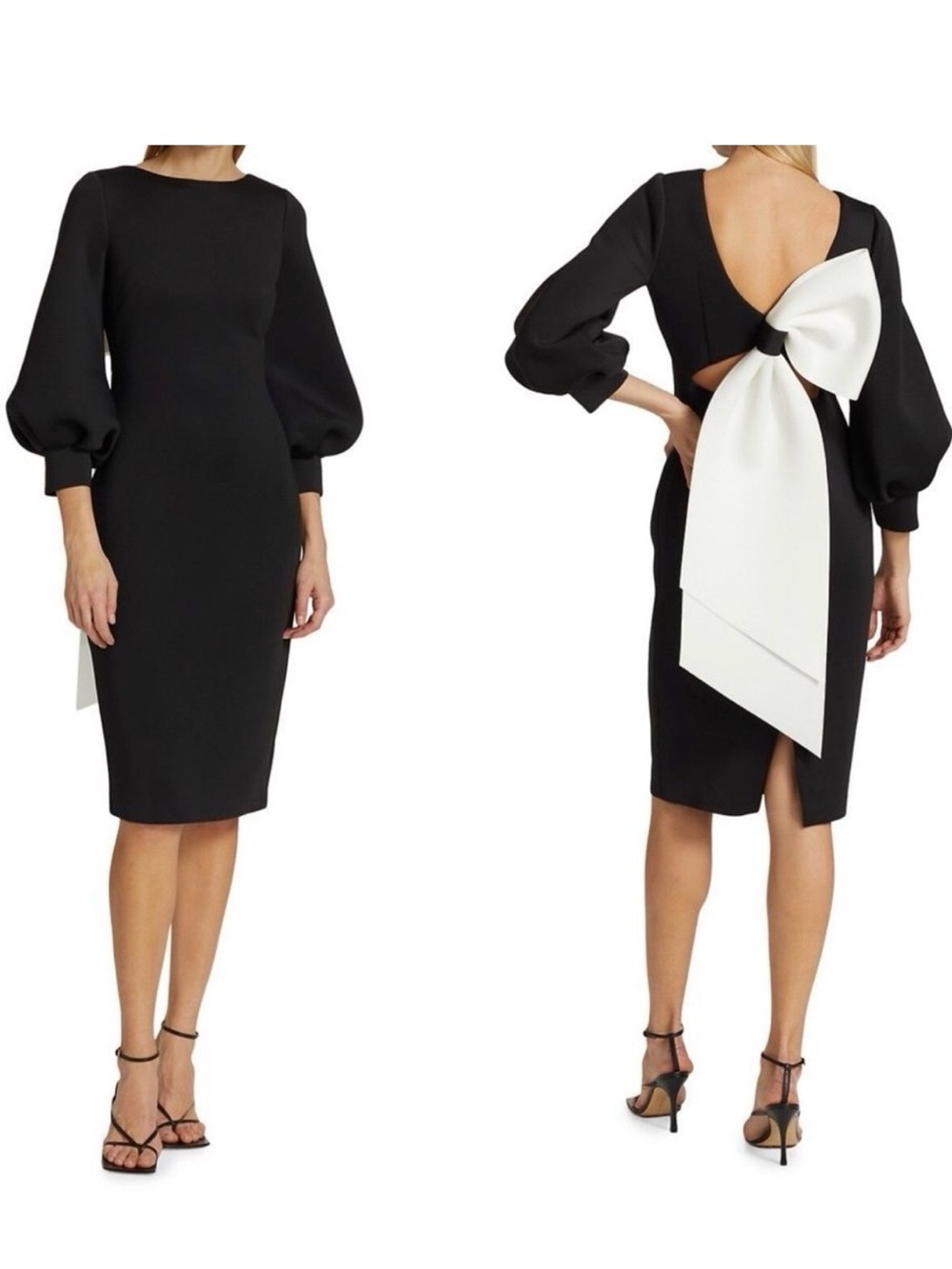 Badgley Mischka Puff-Sleeve Bow- Back Scuba Dress  size 4